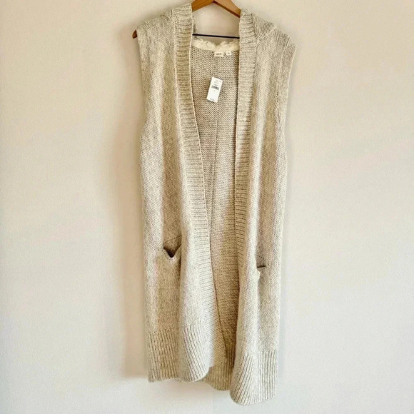 Gap Long Cardigan Sweater Hoodie Wool Nylon Acrylic Blend Pockets L - Picture 1 of 7